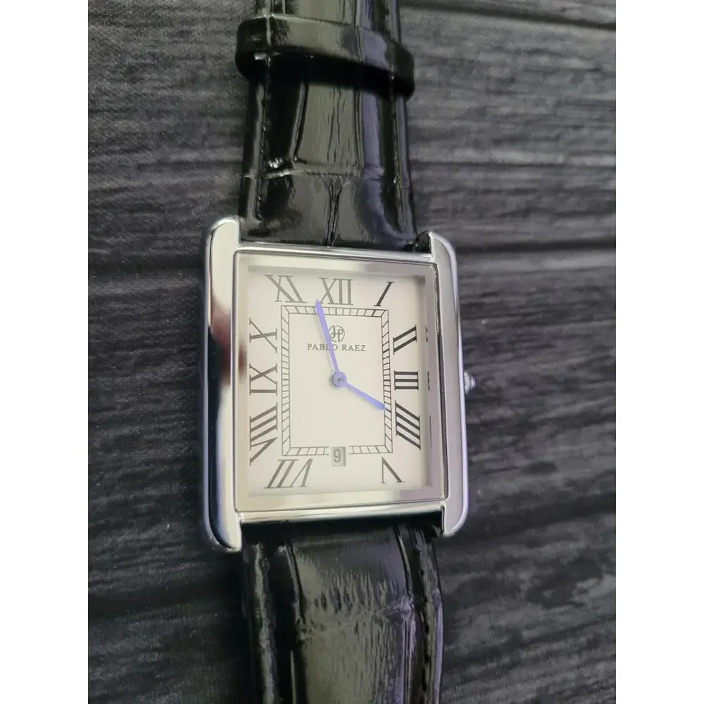 Pablo Raez Mens Silver‎ Tank Swiss Style Watch 40mm Large